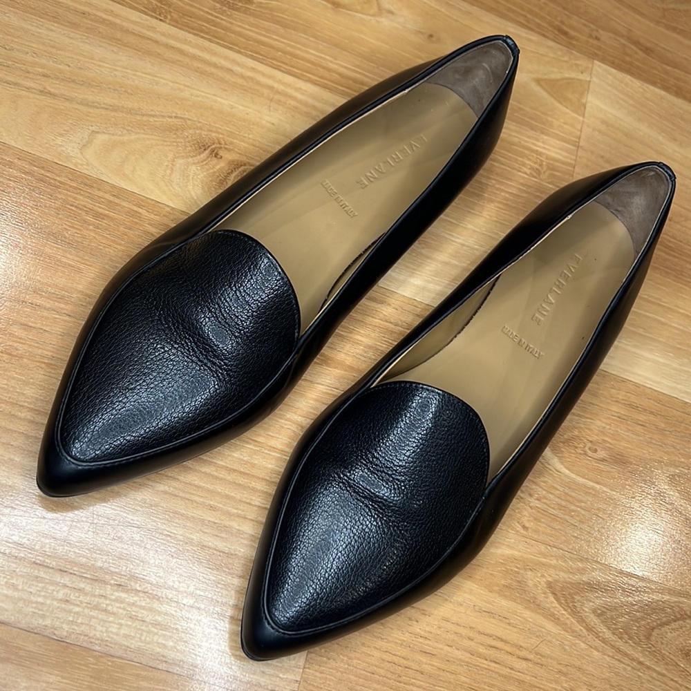 Everlane Black Leather Modern Point Flats 9